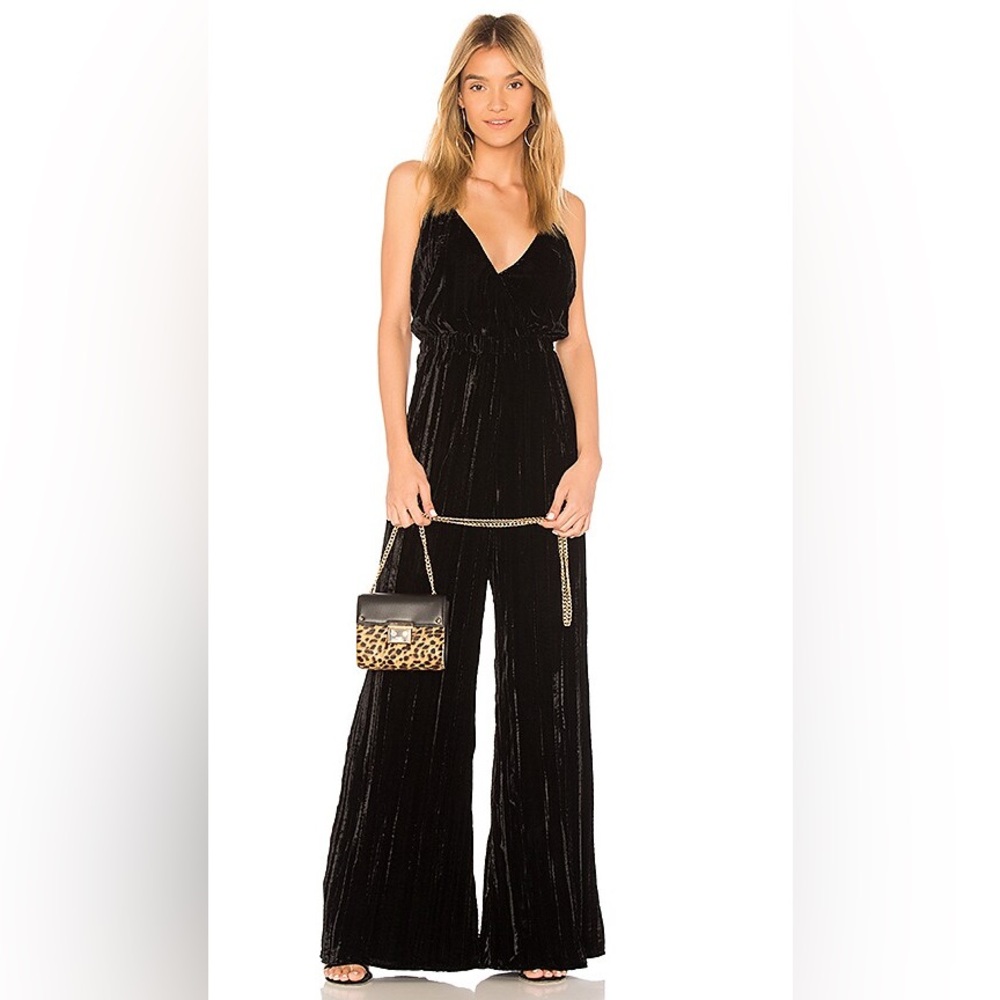 Nightcap Crushed Velvet Jumpsuit Size Small Black Wide Leg Open Back